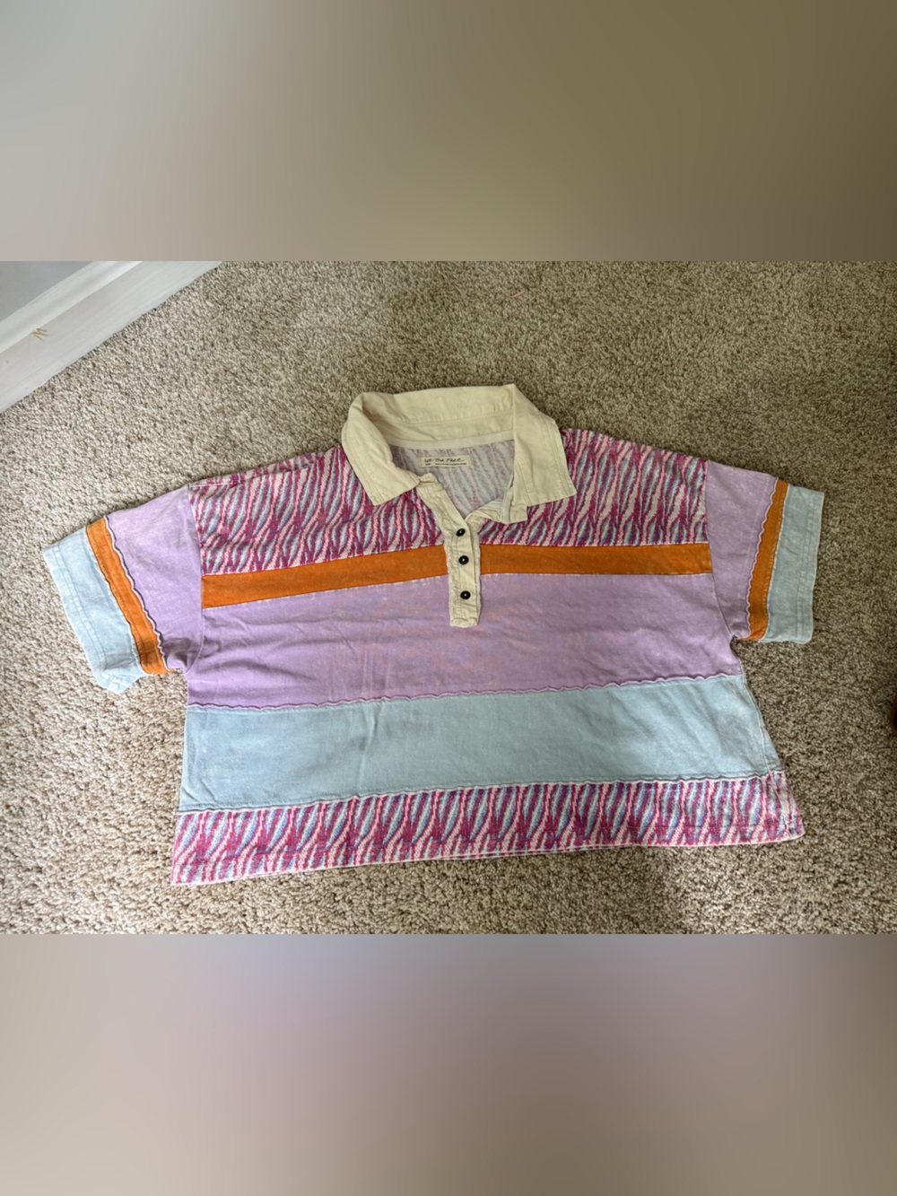 Free people Colorblock Polo in Lavender, Light Blue & Orange